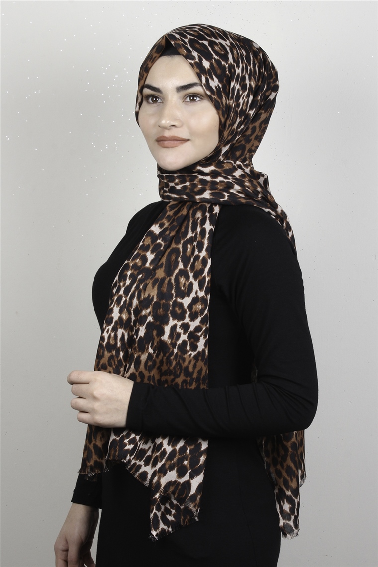 Pamuklu Desenli Şal 5755-5 Kahverengi