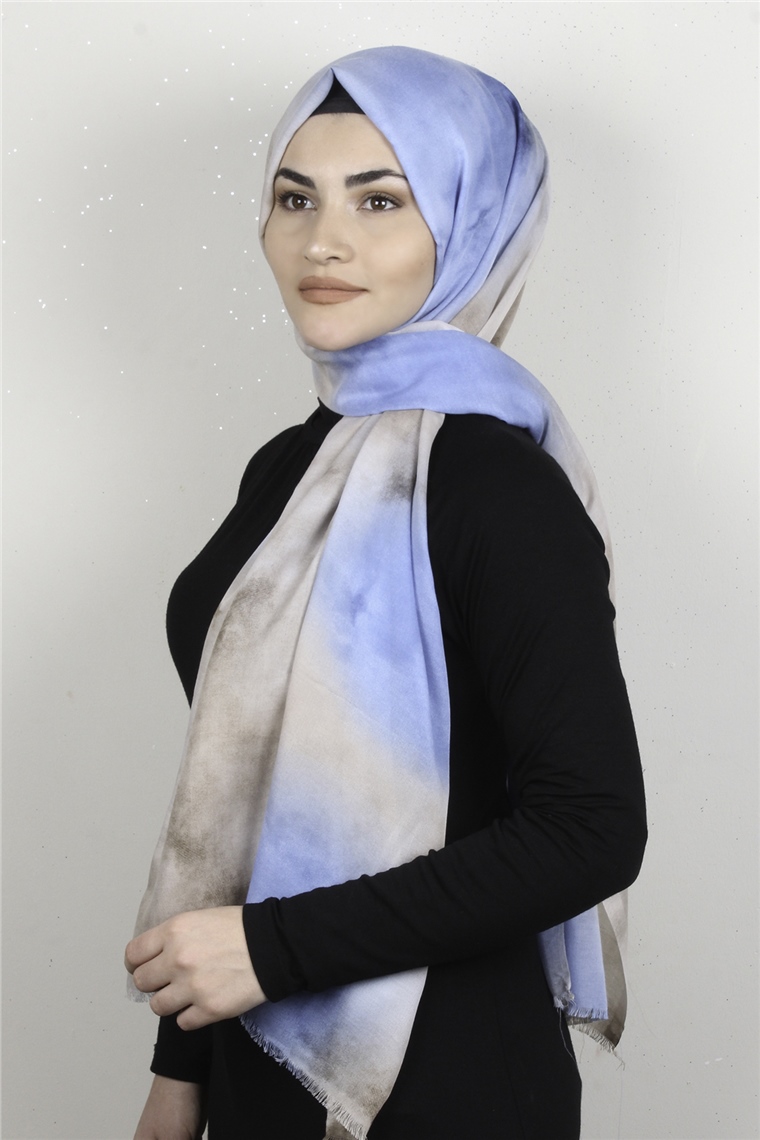 Pamuklu Desenli Şal 5756-12 Mavi