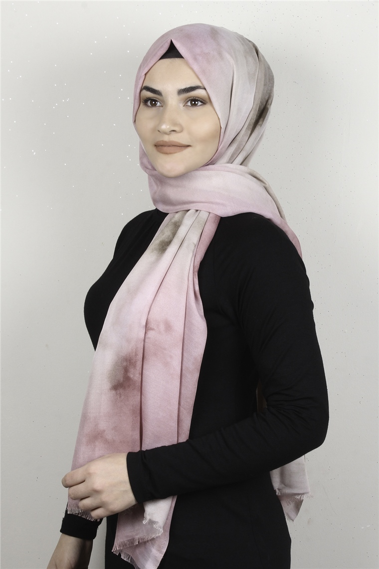 Pamuklu Desenli Şal 5756-5 Pudra