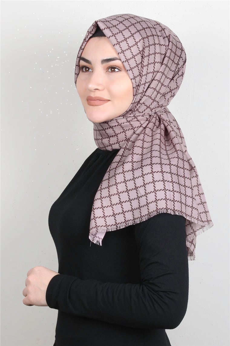 Pamuklu Desenli Şal 5758-1 Pudra
