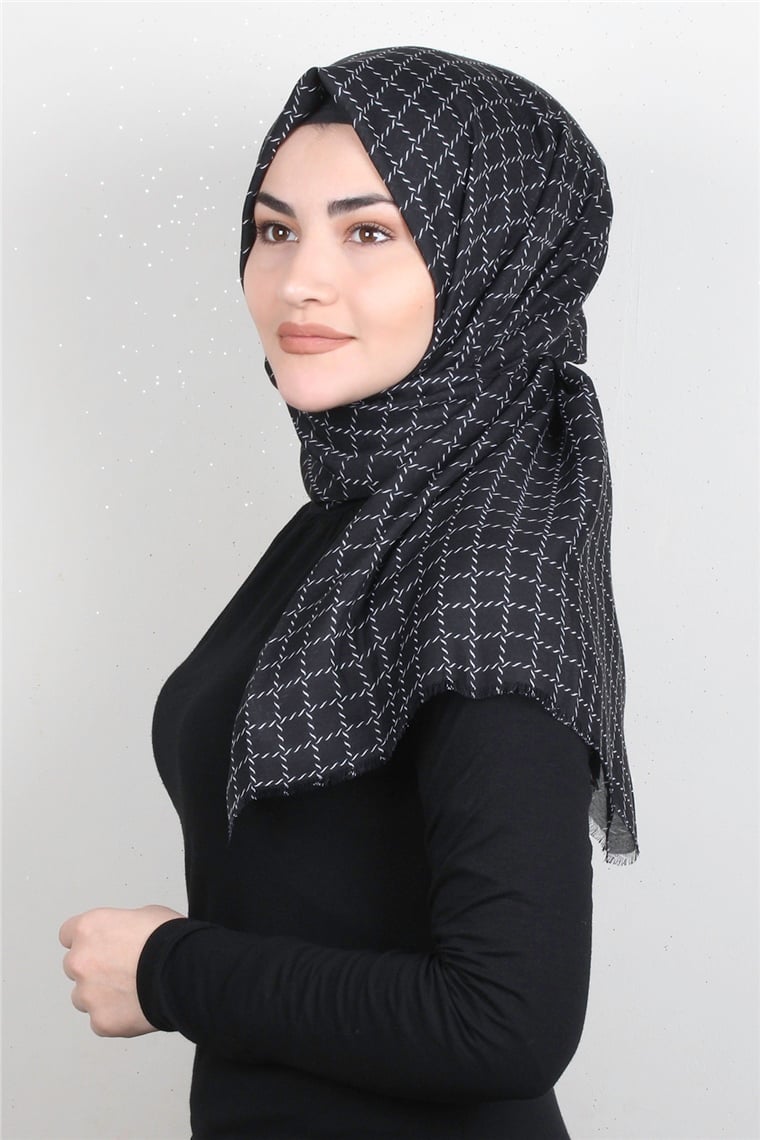 Pamuklu Desenli Şal 5758-11 Siyah