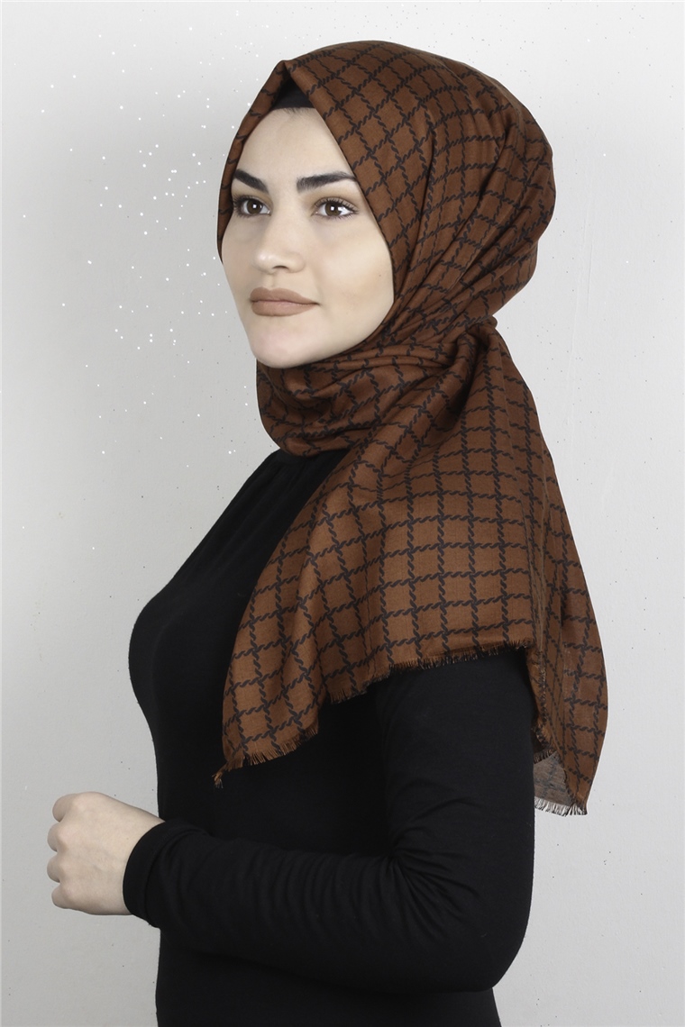 Pamuklu Desenli Şal 5758-12 Taba