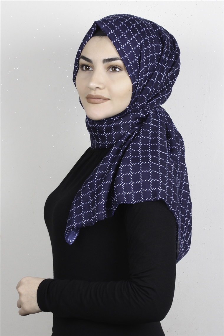Pamuklu Desenli Şal 5758-14 Lacivert