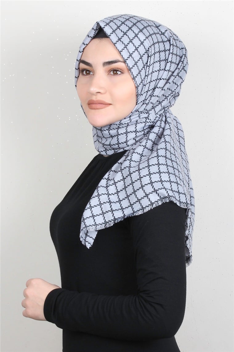 Pamuklu Desenli Şal 5758-17 Buz Mavisi