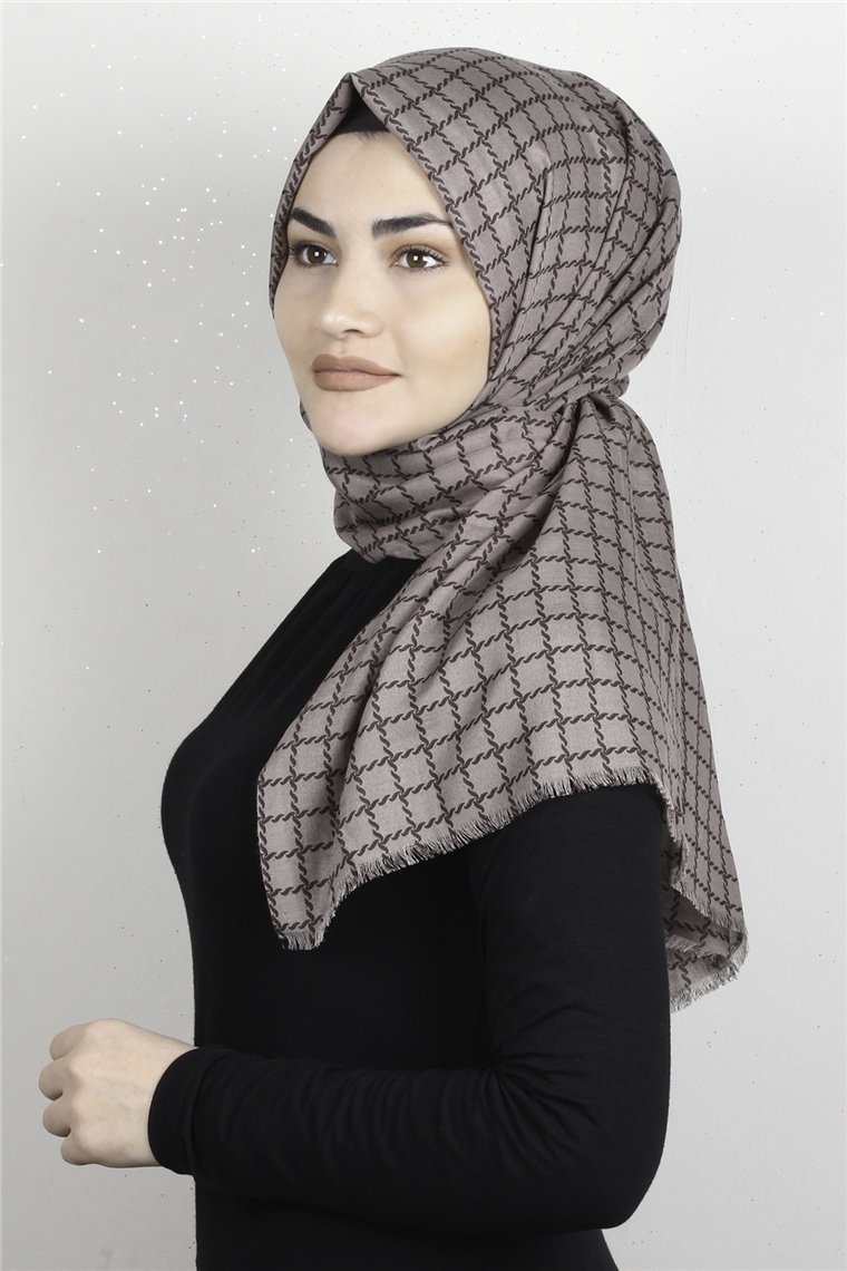 Pamuklu Desenli Şal 5758-18 Vizon