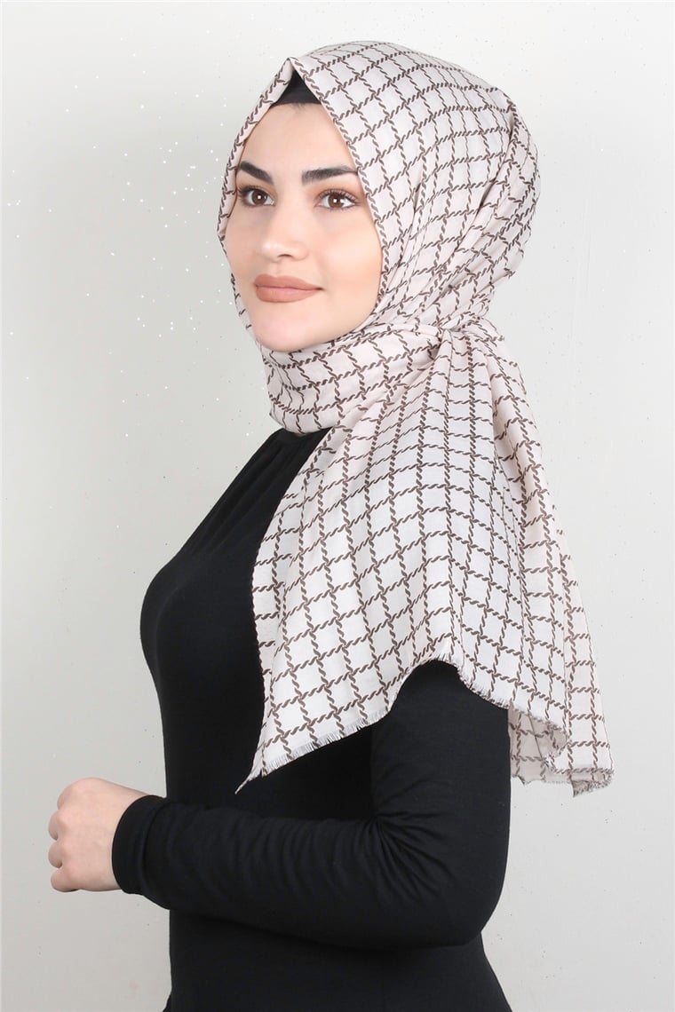 Pamuklu Desenli Şal 5758-19 Bej