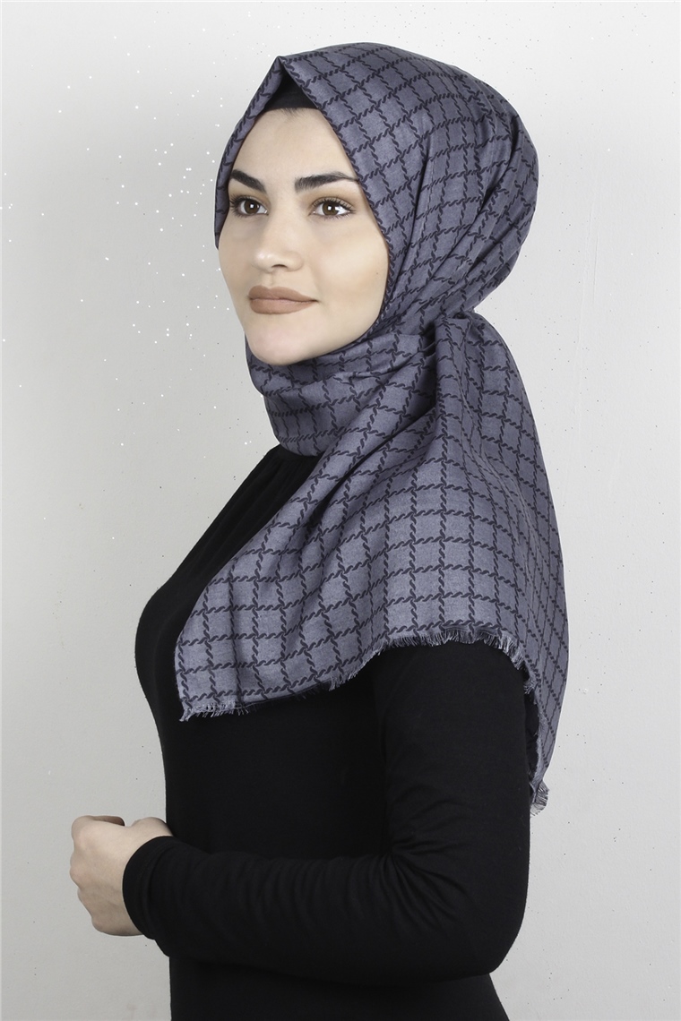 Pamuklu Desenli Şal 5758-20 Füme