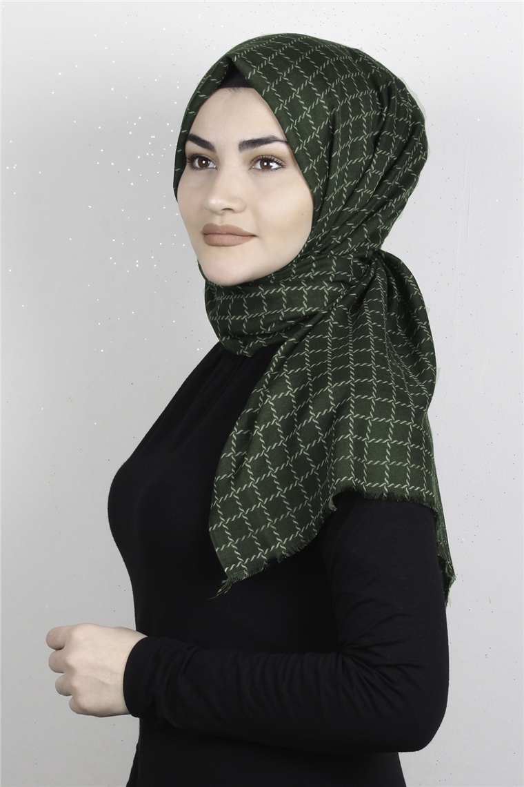 Pamuklu Desenli Şal 5758-4 Haki