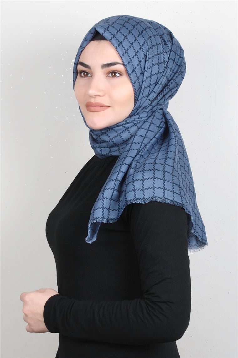 Pamuklu Desenli Şal 5758-5 İndigo