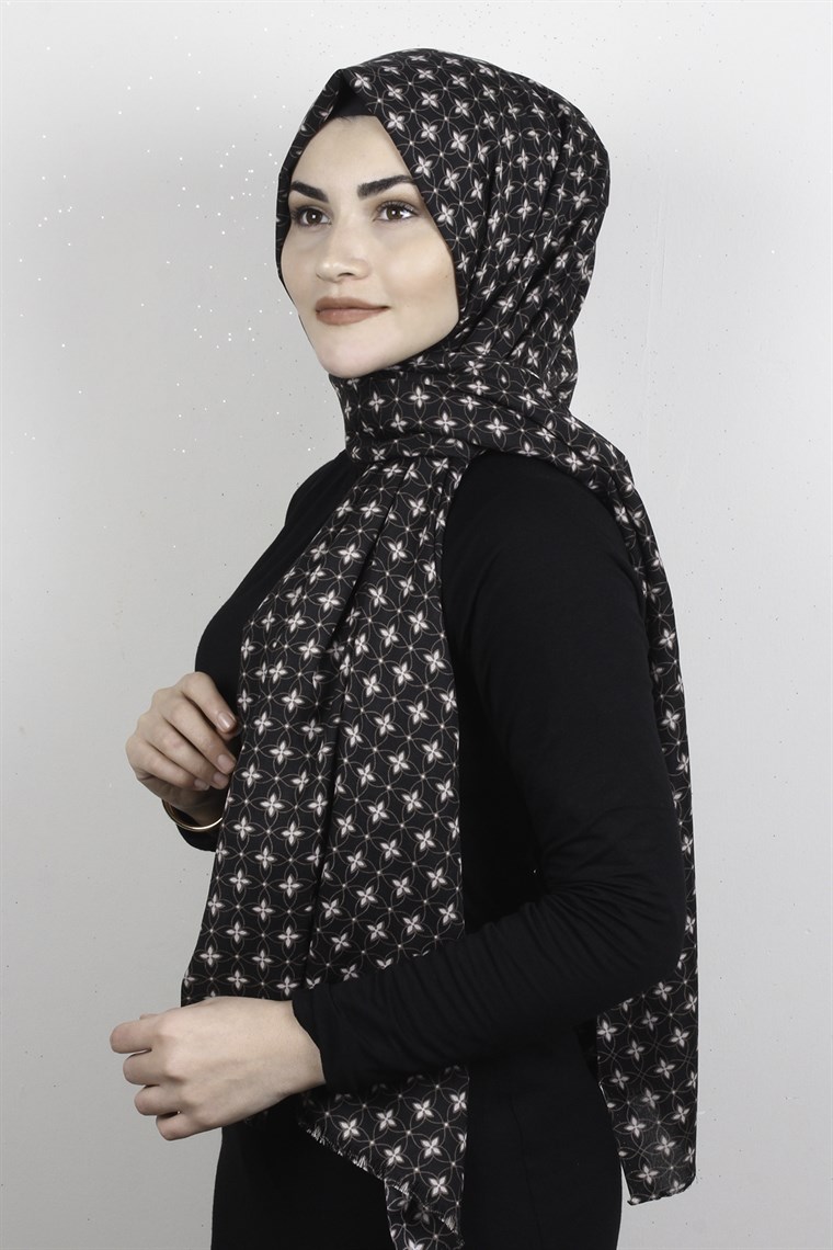 Pamuklu Desenli Şal 5759-1 Kahverengi