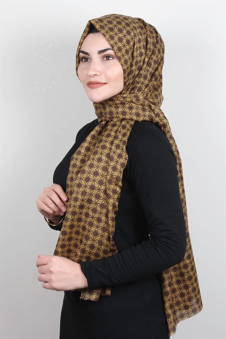 Pamuklu Desenli Şal 5759-2 Hardal