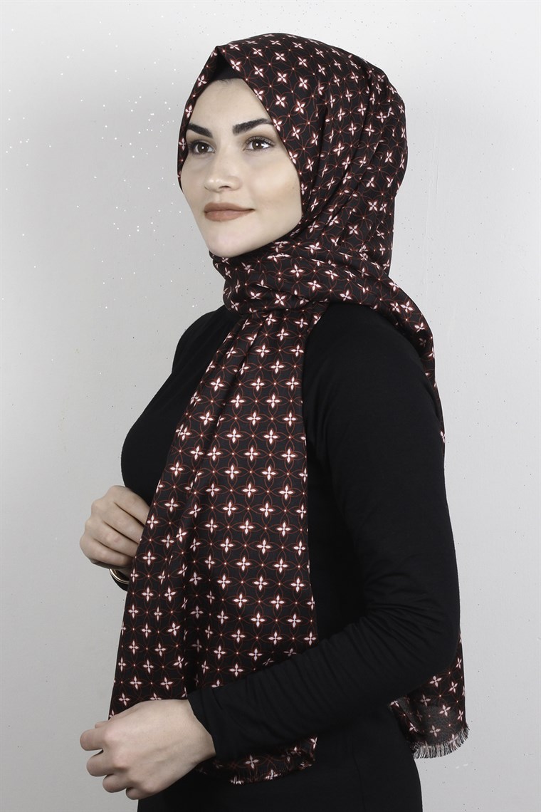 Pamuklu Desenli Şal 5759-3 Kırmızı