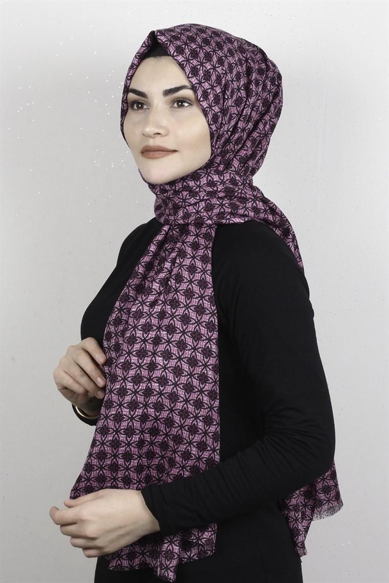 Pamuklu Desenli Şal 5759-4 Pembe