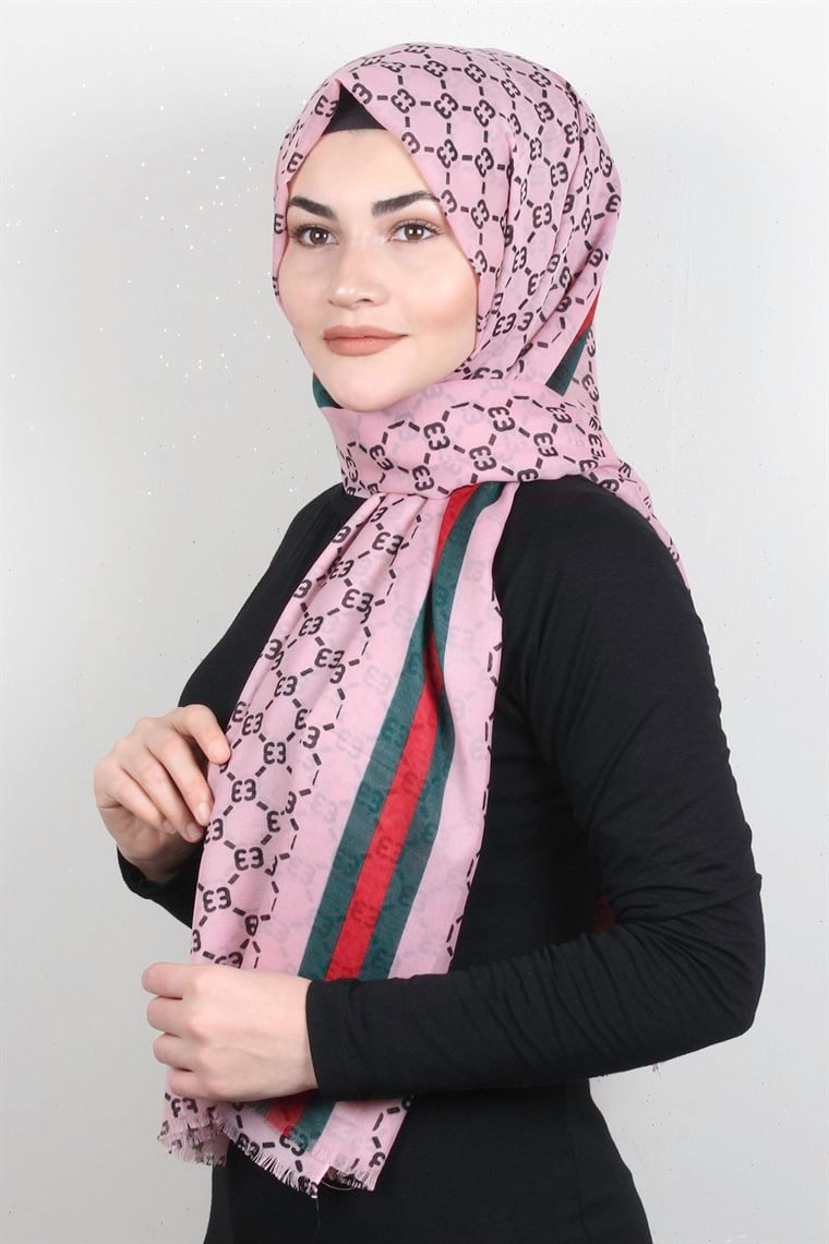 Pamuklu Desenli Şal 5760-1 Pudra