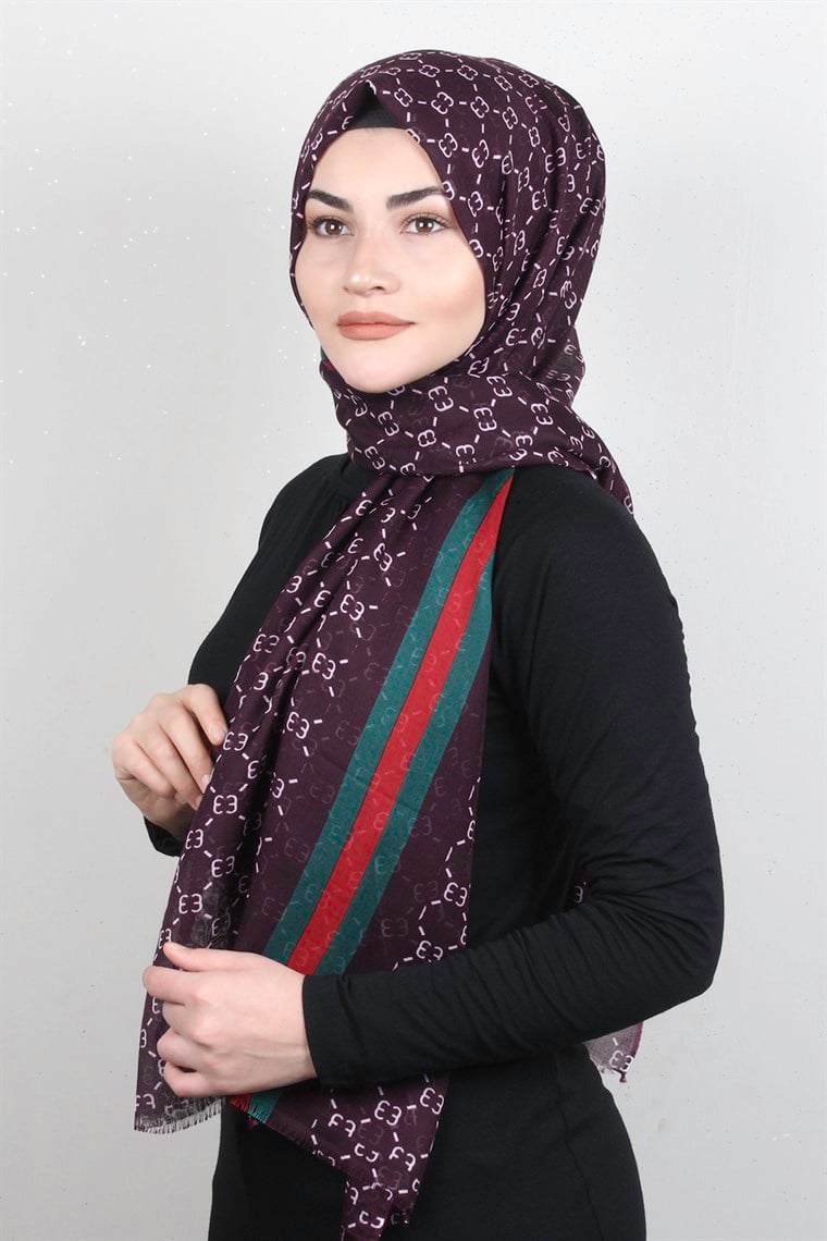 Pamuklu Desenli Şal 5760-2 Mor