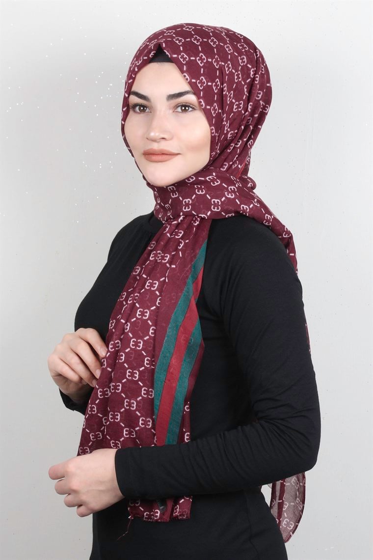 Pamuklu Desenli Şal 5760-3 Bordo