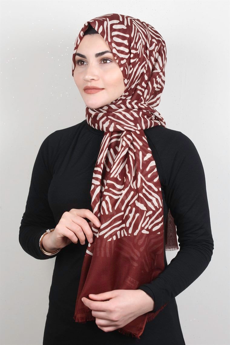 Pamuklu Desenli Şal 5761-1 Kiremit