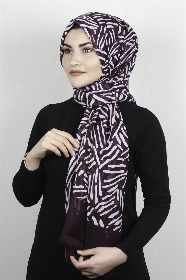 Pamuklu Desenli Şal 5761-2 Mor
