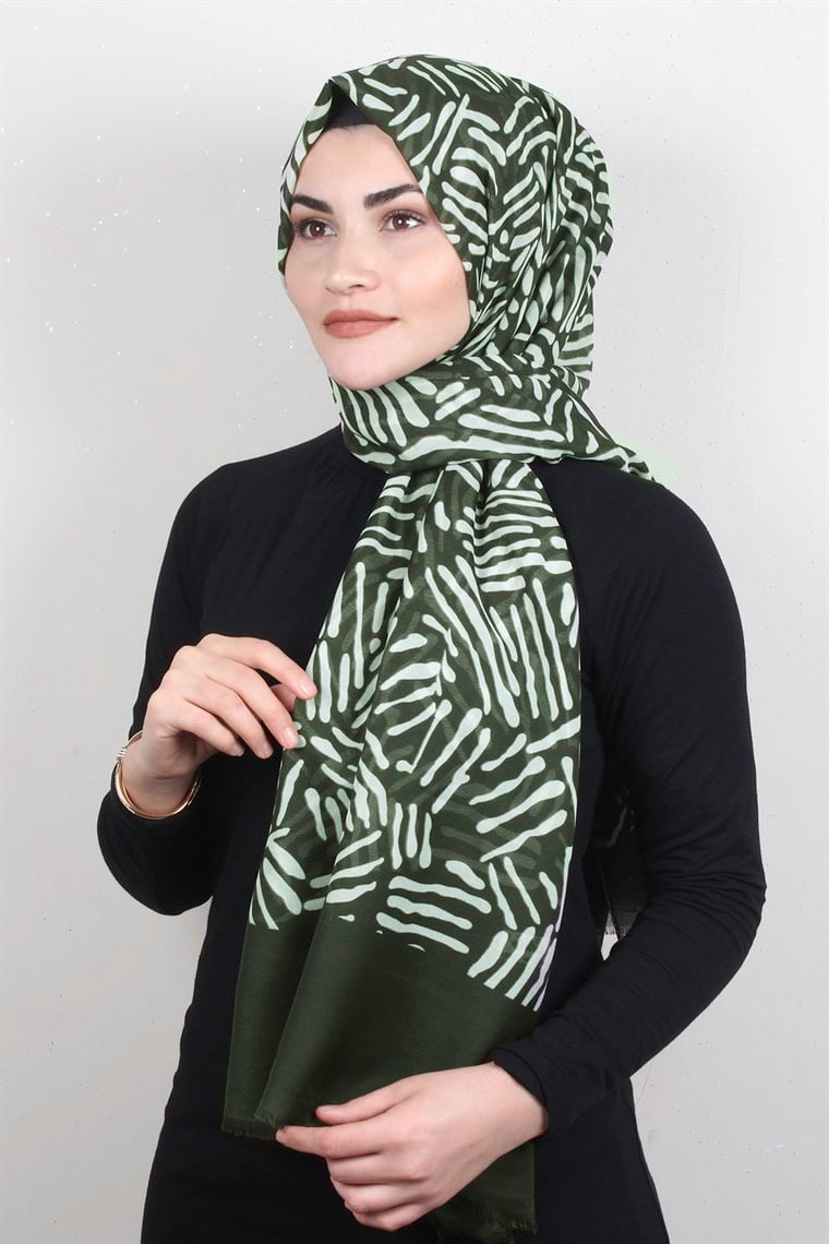 Pamuklu Desenli Şal 5761-3 Haki