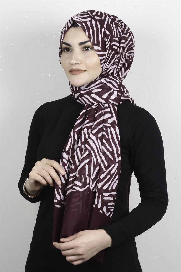 Pamuklu Desenli Şal 5761-4 Bordo