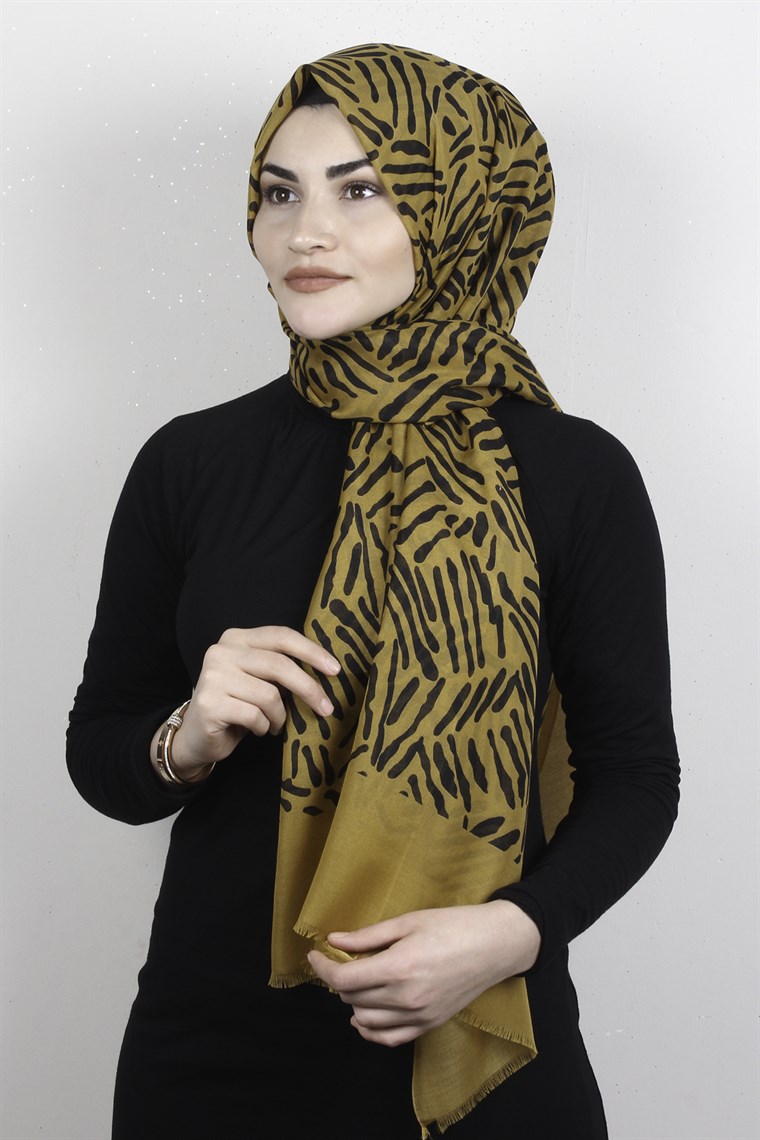 Pamuklu Desenli Şal 5761-5 Hardal