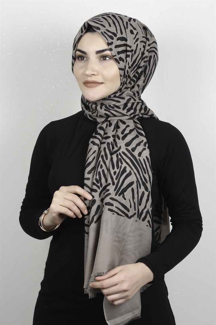 Pamuklu Desenli Şal 5761-6 Vizon