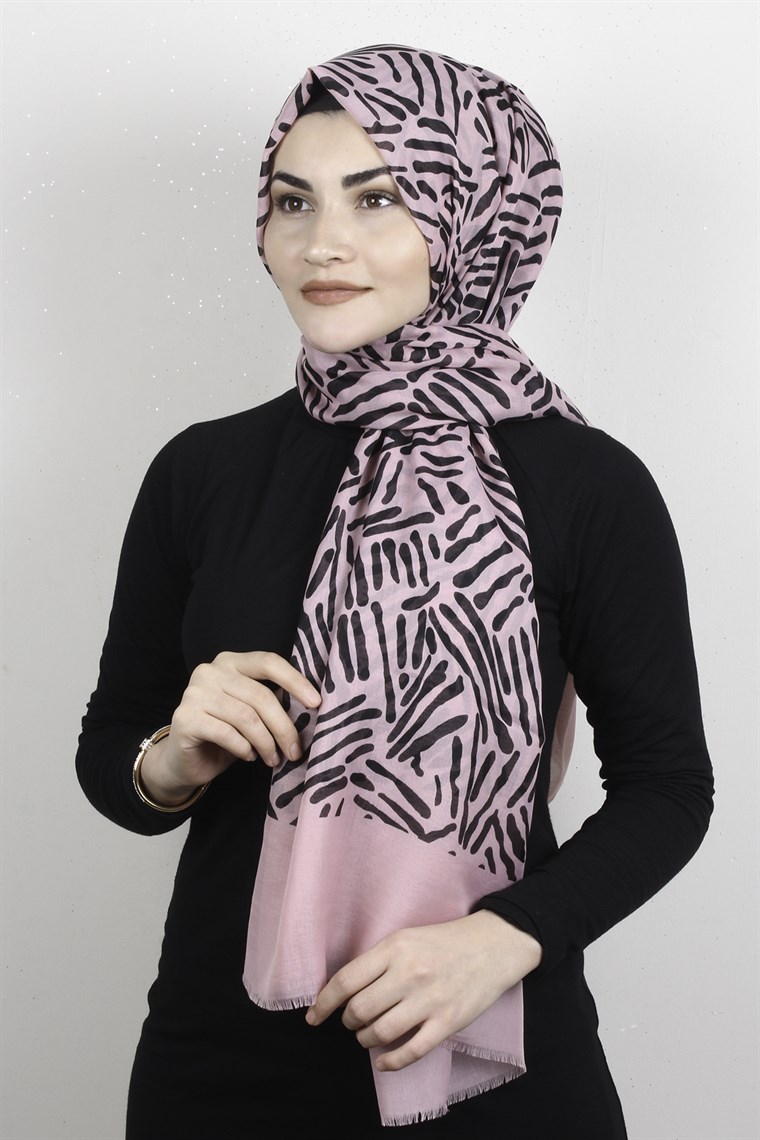 Pamuklu Desenli Şal 5761-7 Pudra