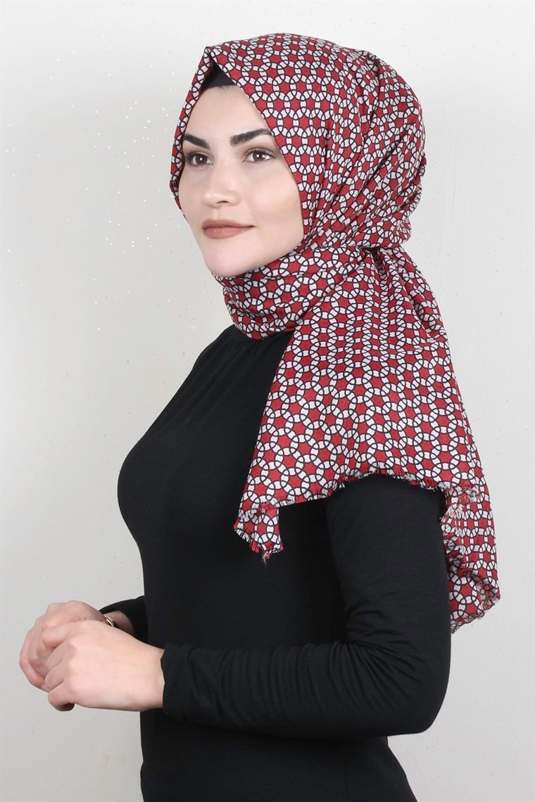 Pamuklu Desenli Şal 5762-12 Kırmızı