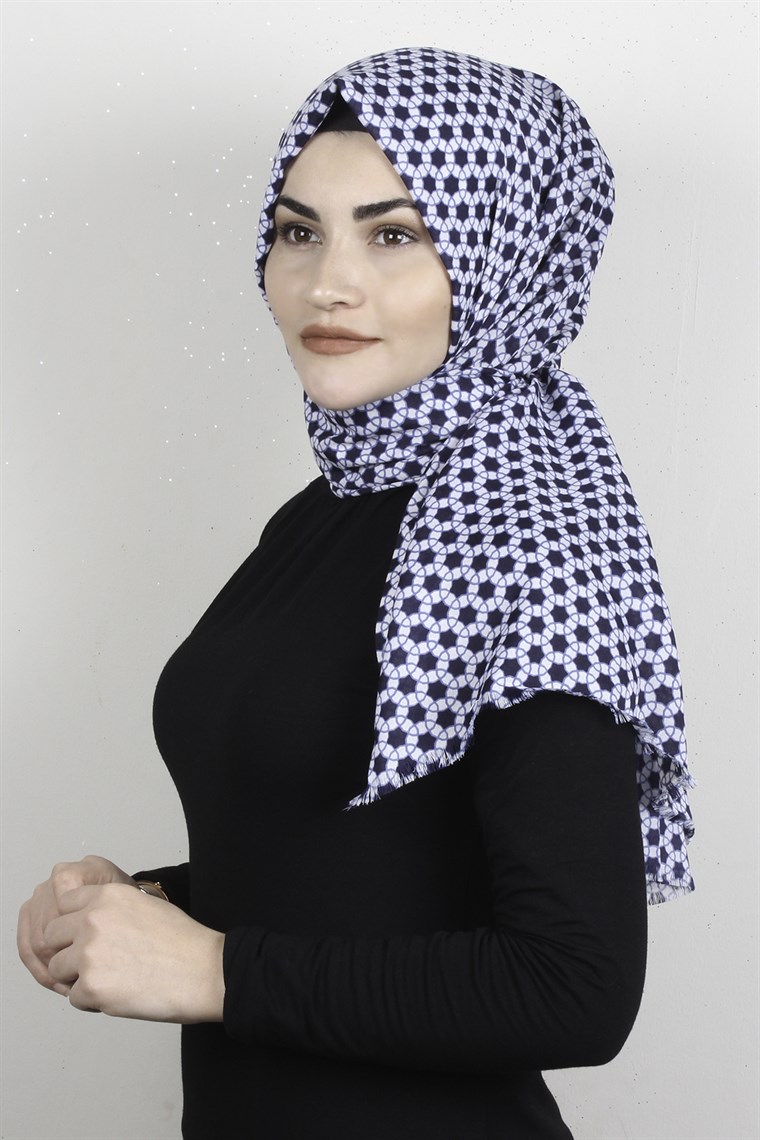 Pamuklu Desenli Şal 5762-5 Lacivert