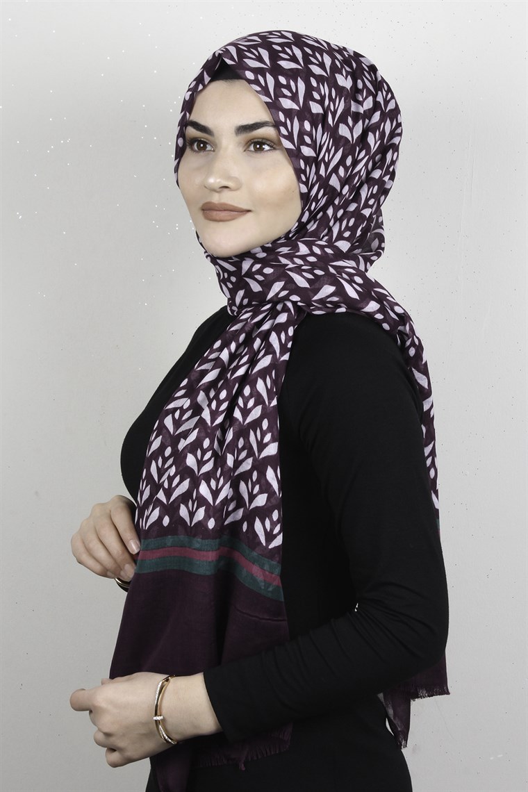 Pamuklu Desenli Şal 5763-1 Mor