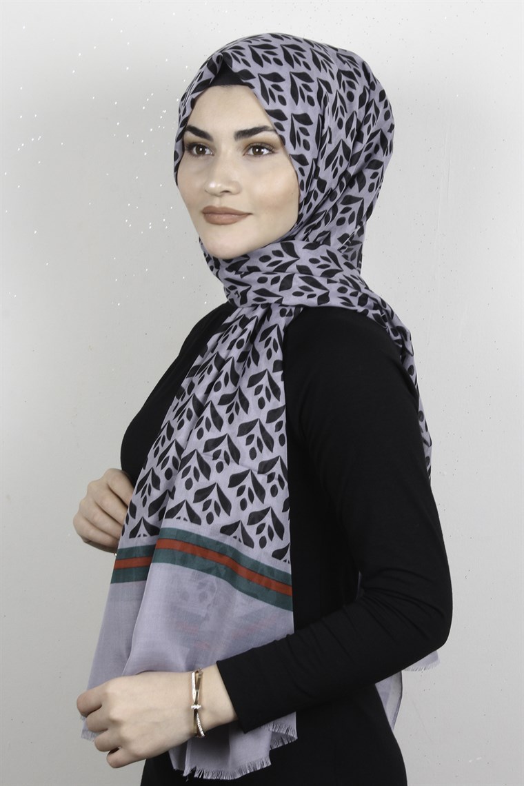 Pamuklu Desenli Şal 5763-2 Gri