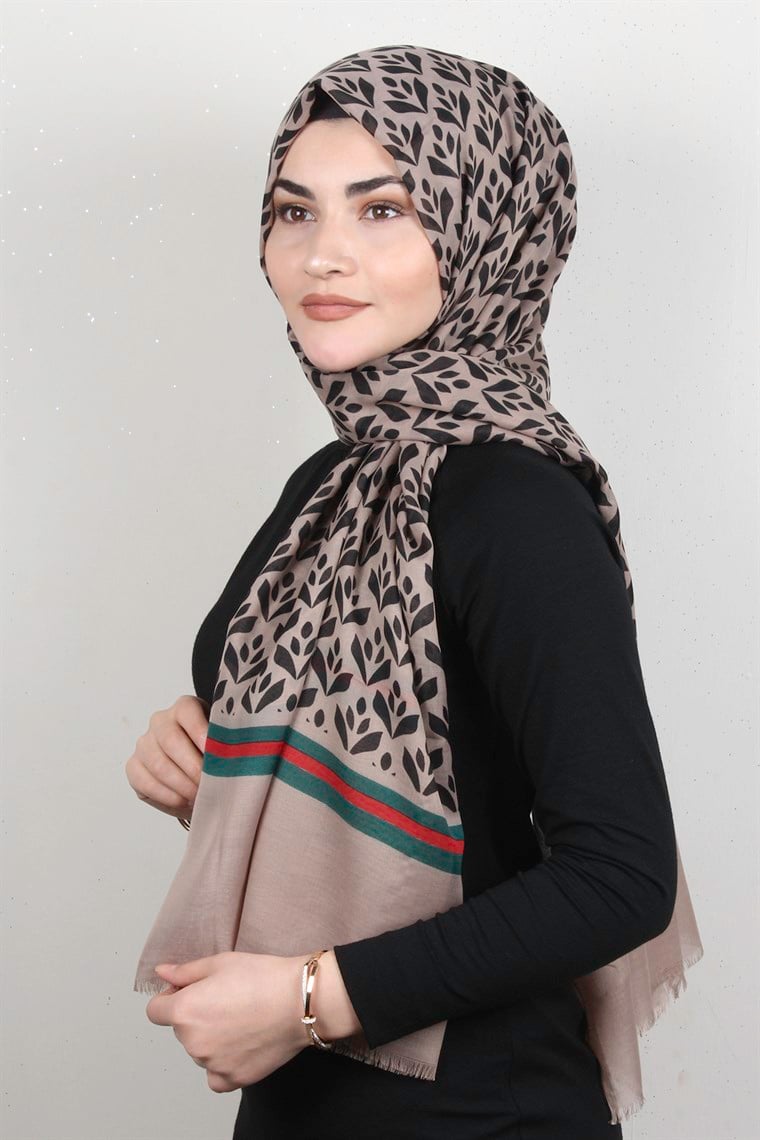 Pamuklu Desenli Şal 5763-4 Haki