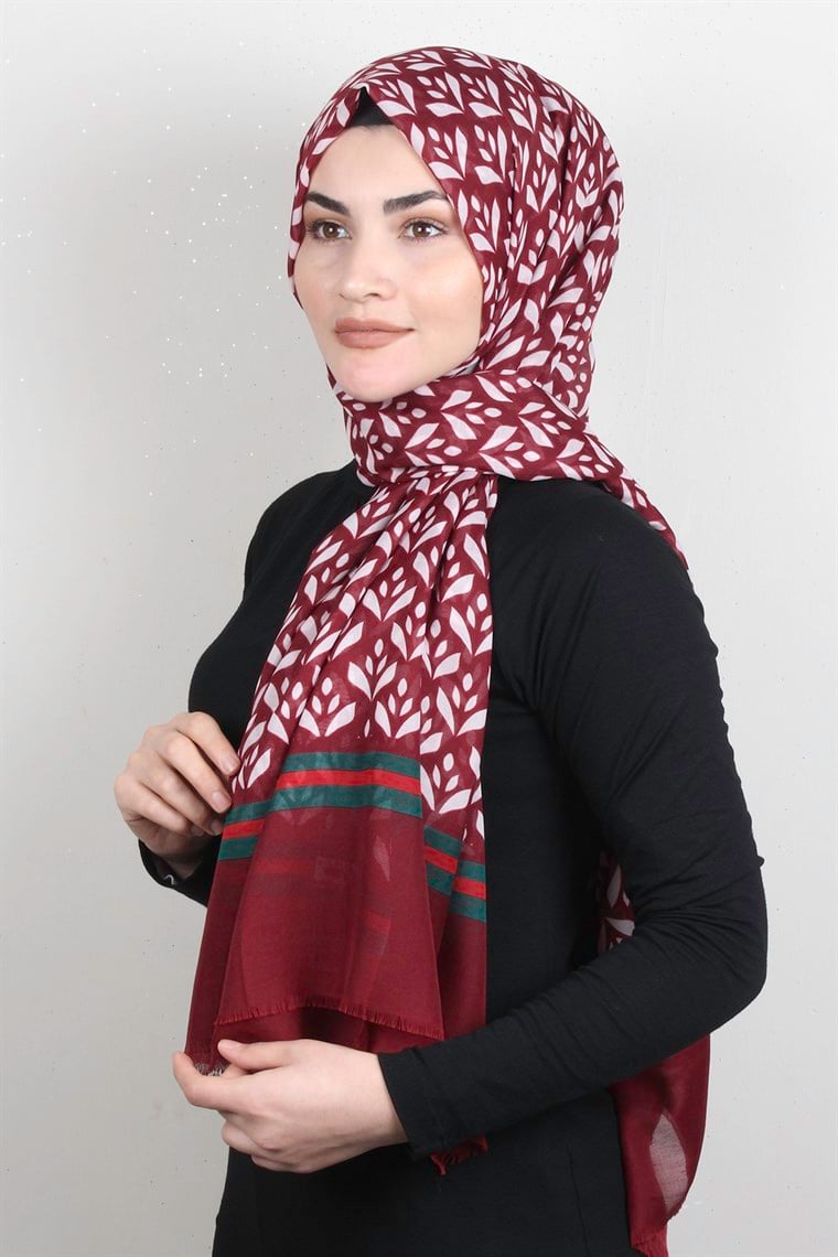 Pamuklu Desenli Şal 5763-6 Bordo