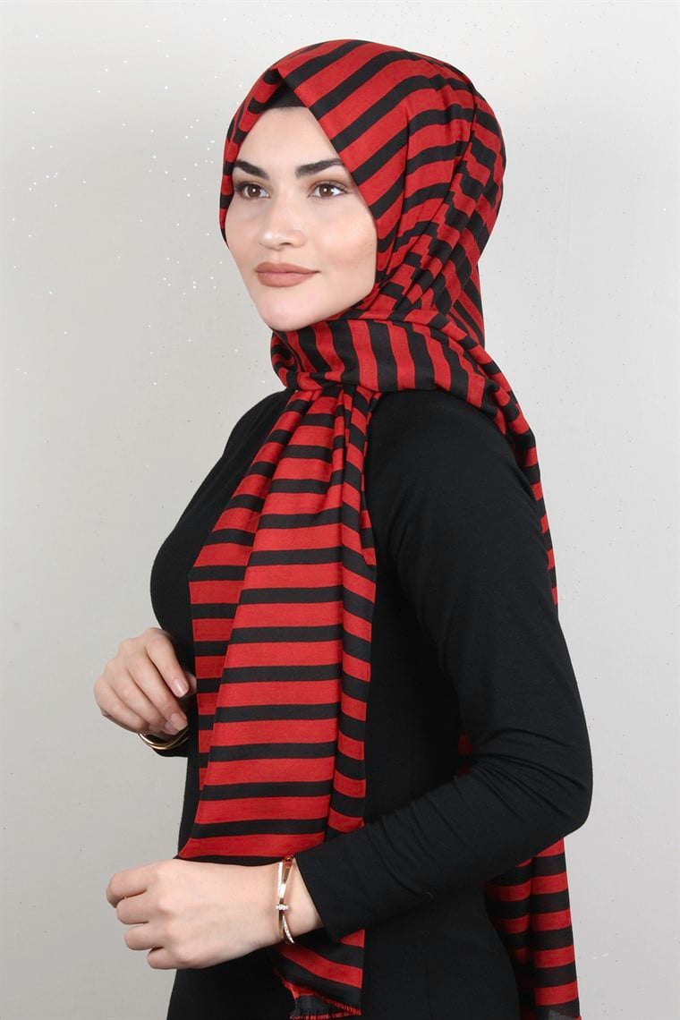 Pamuklu Desenli Şal 5764-4 Kırmızı