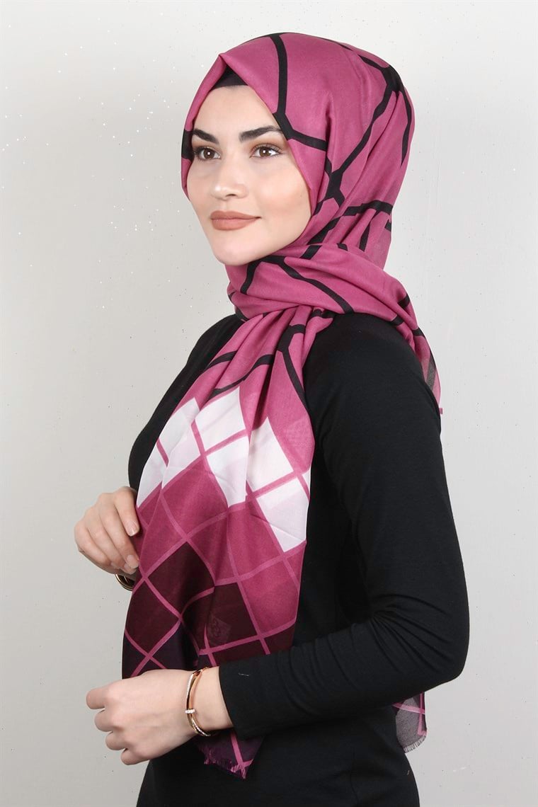 Pamuklu Desenli Şal 5765-1 Pembe