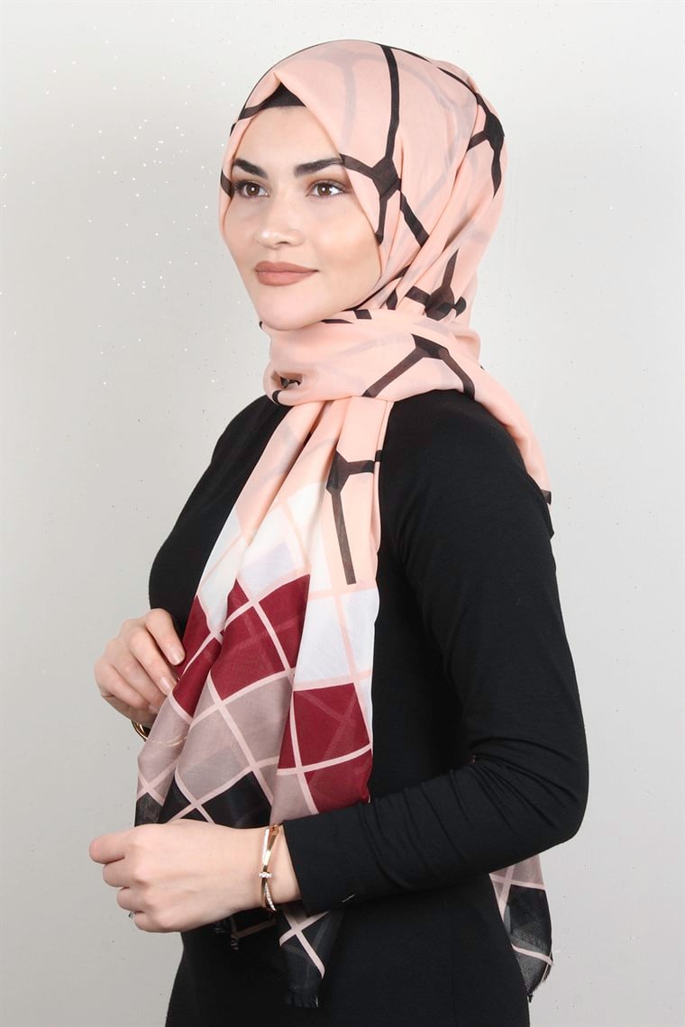 Pamuklu Desenli Şal 5765-3 Somon