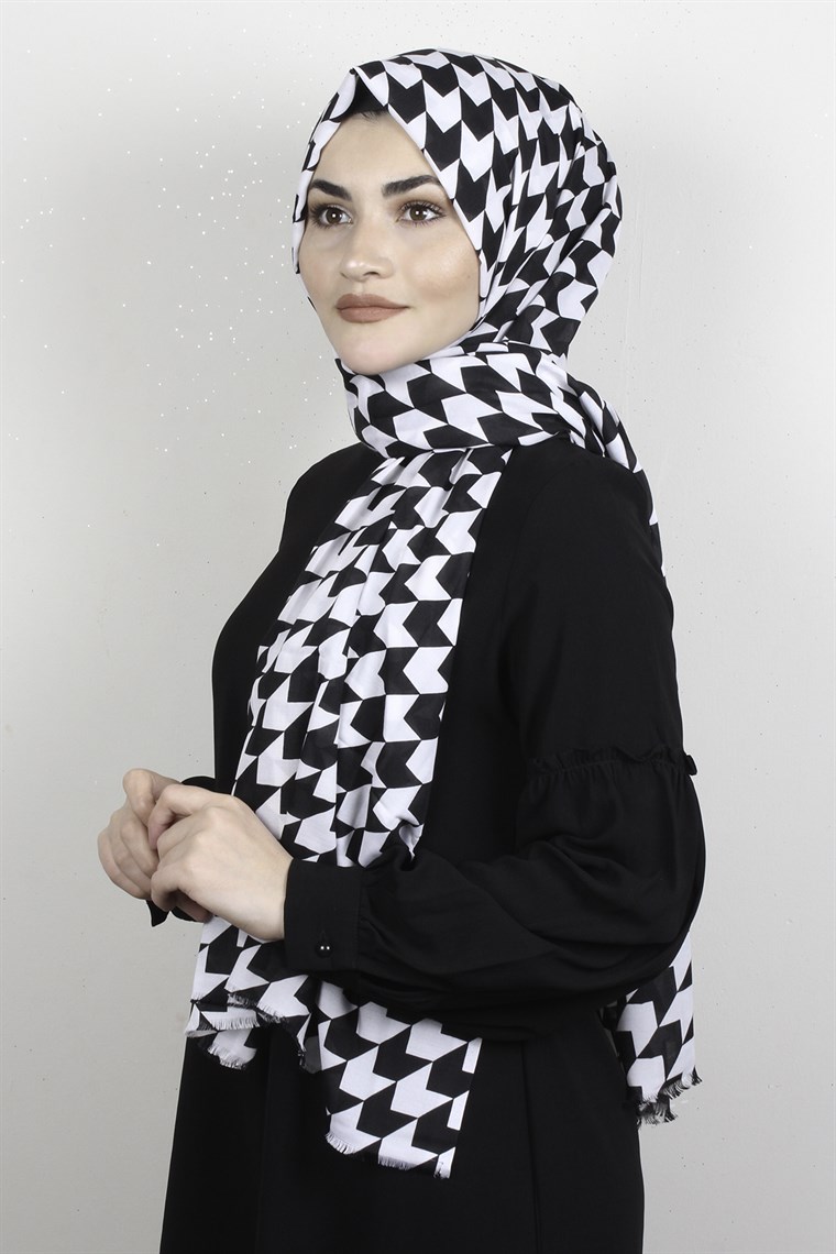 Pamuklu Desenli Şal 5766-1 Siyah