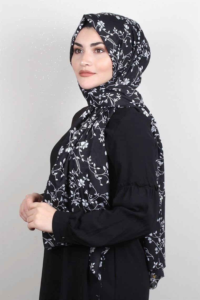 Pamuklu Desenli Şal 5766-10 Siyah