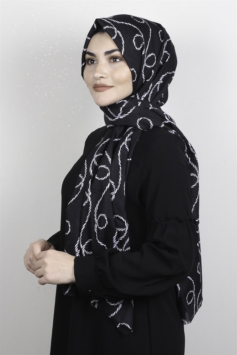Pamuklu Desenli Şal 5766-11 Sİyah