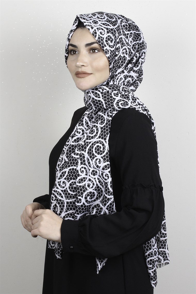 Pamuklu Desenli Şal 5766-12 Siyah