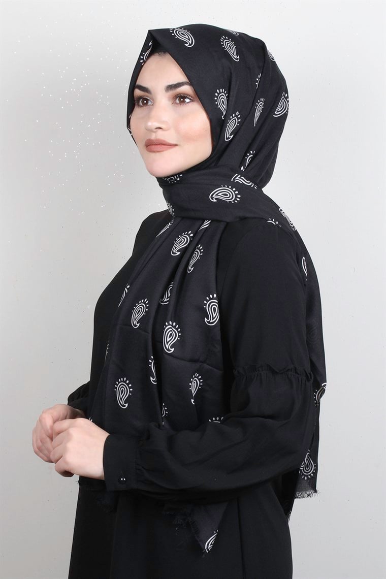 Pamuklu Desenli Şal 5766-13 Siyah
