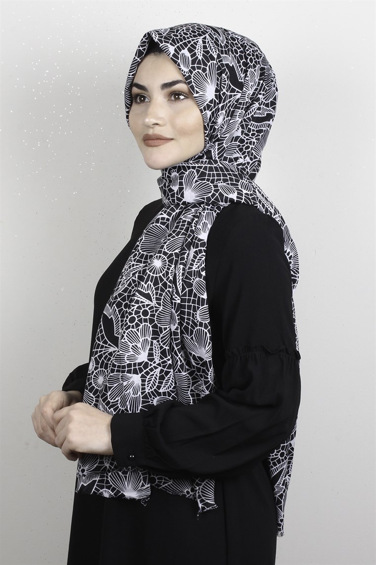 Pamuklu Desenli Şal 5766-14 Siyah
