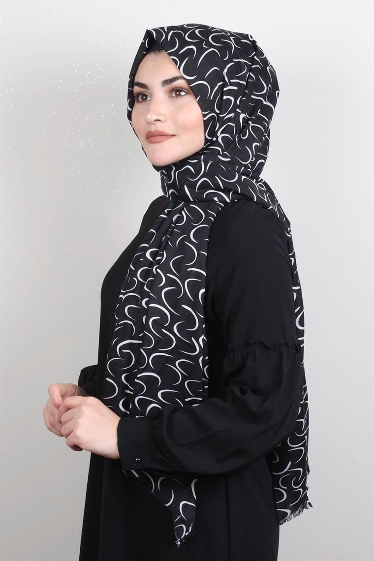 Pamuklu Desenli Şal 5766-15 Siyah