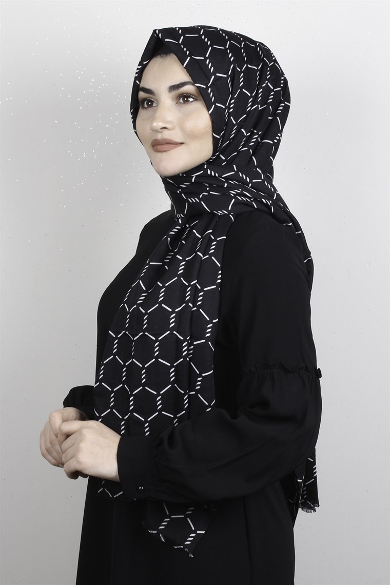 Pamuklu Desenli Şal 5766-16 Siyah