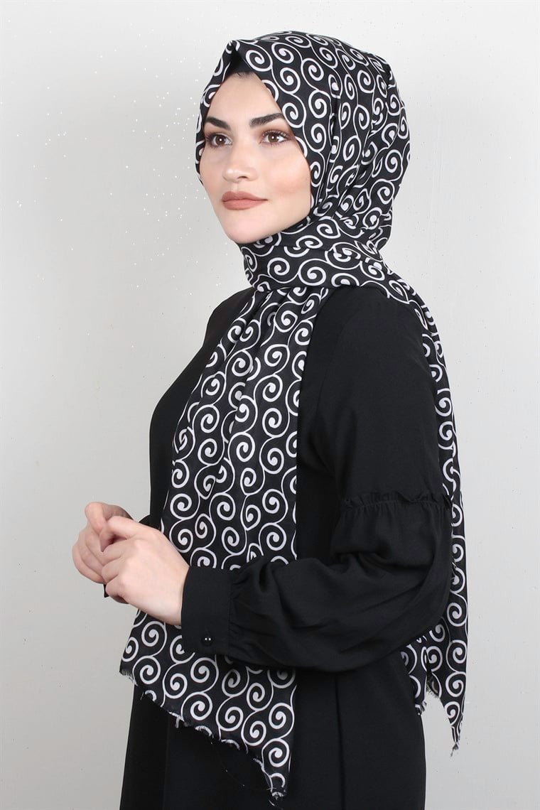 Pamuklu Desenli Şal 5766-2 Siyah