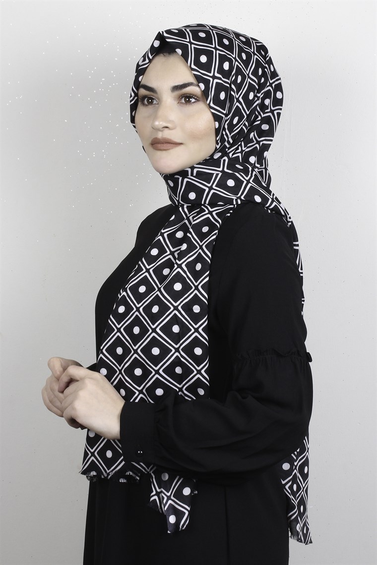 Pamuklu Desenli Şal 5766-4 Siyah