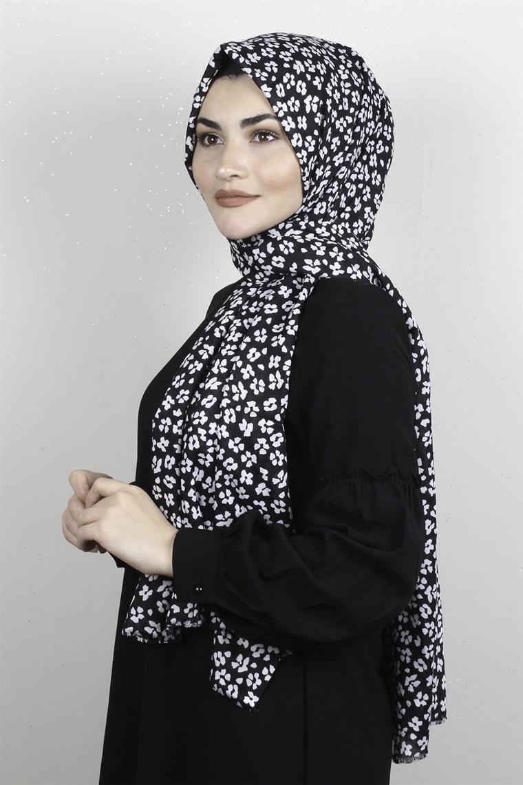 Pamuklu Desenli Şal 5766-5 Siyah