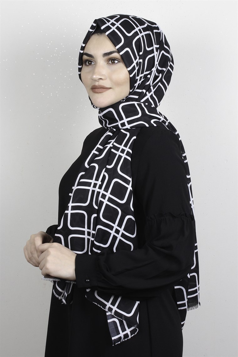 Pamuklu Desenli Şal 5766-6 Siyah