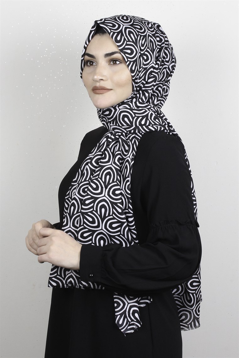 Pamuklu Desenli Şal 5766-7 Siyah