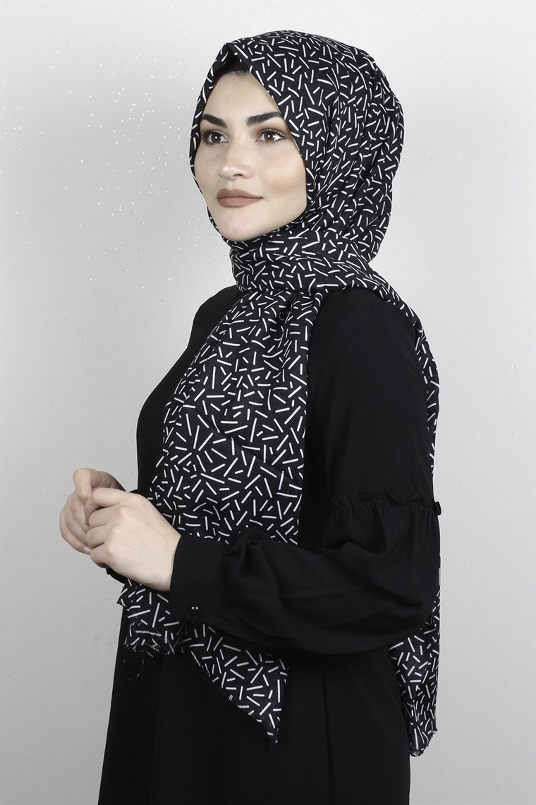 Pamuklu Desenli Şal 5766-8 Siyah